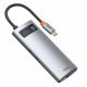 Baseus Metal Gleam Széria 6 az 1-ben  Hub USB-C, 3x USB 3.0 + HDMI + USB-C PD + Ethernet RJ45, szürke