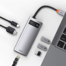 Baseus Metal Gleam Széria 6 az 1-ben  Hub USB-C, 3x USB 3.0 + HDMI + USB-C PD + Ethernet RJ45, szürke