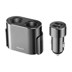   Baseus High Efficiency 2 szivargyújtós elosztó 80W + 2db USB autós töltő 3.1A fekete